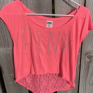 Victoria Secret Hot Pink PINK Lace Tshirt Sz. XS